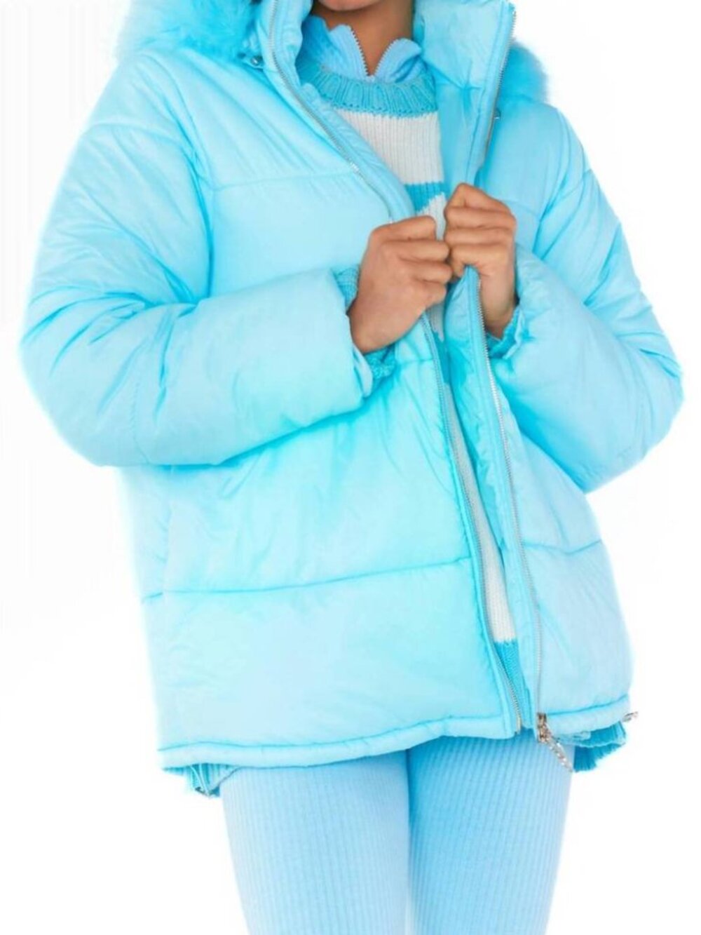 NWT - SHOW ME YOUR MUMU Snowbird Puffer Jacket in Powder Blue with Faux Fur, SM - Picture 4 of 5